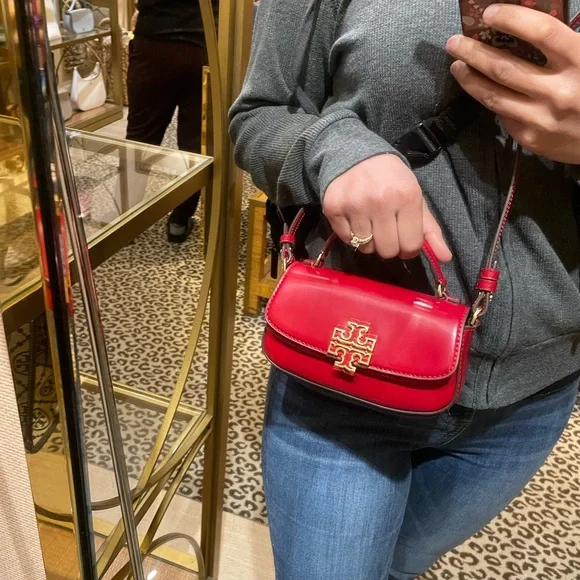 New, tory burch britten smooth mini top handle red crossbody $350 - Picture 14 of 16